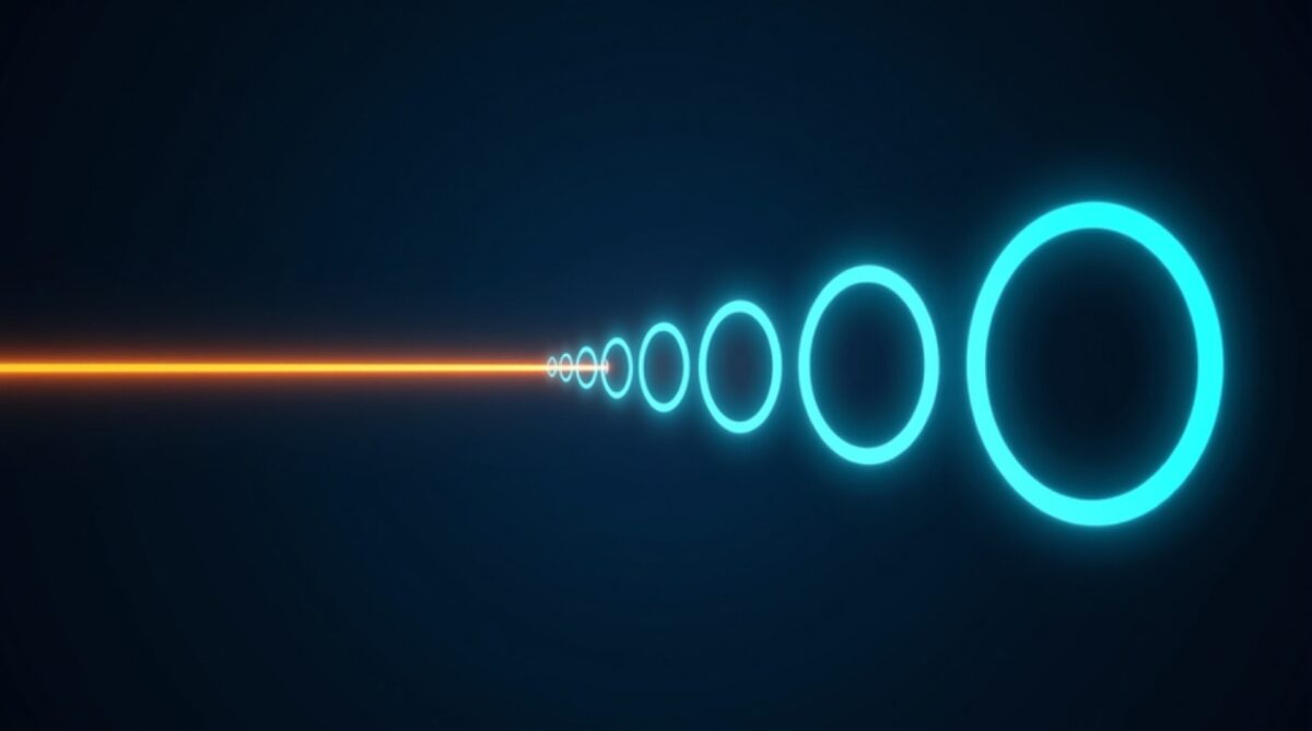 A single warm beam of light threading through a series of aligned cyan rings, illustrating a proposal that meets every procurement criterion